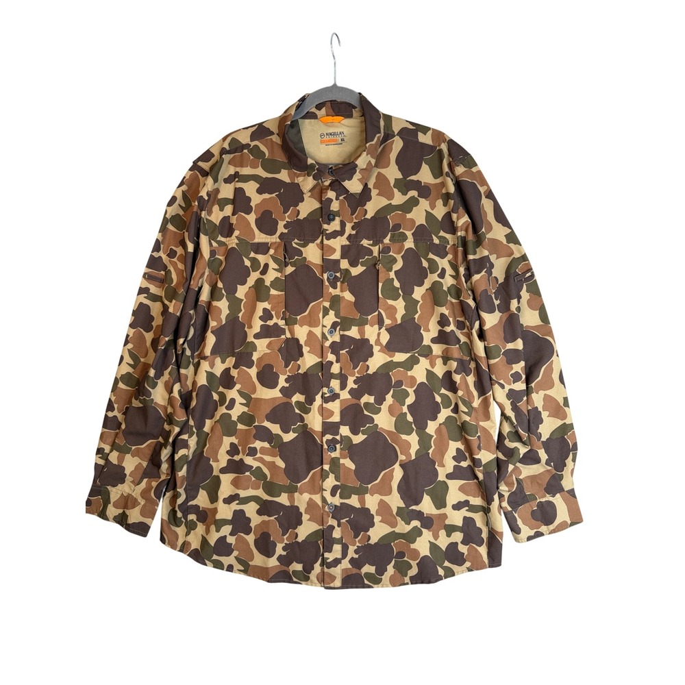 Magellan Duck Camo Shirt Mens XL Button Up Fishing Hunt Gear Vented Stretch Gorp